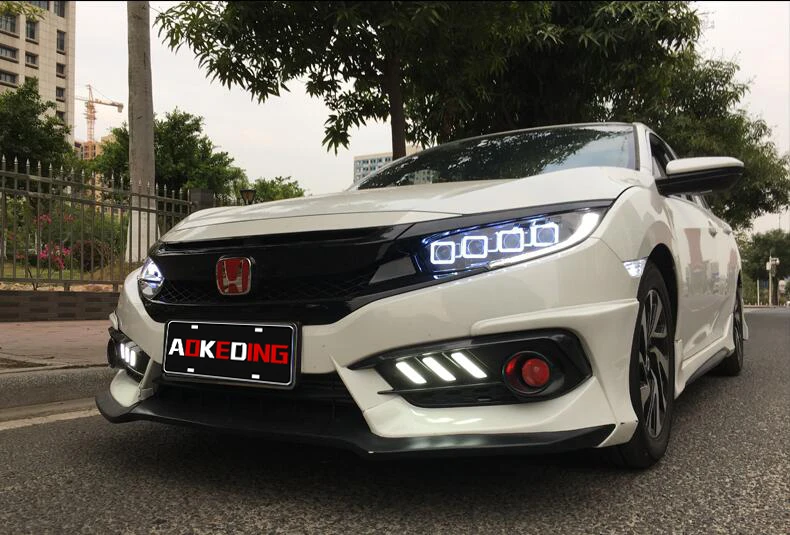 AKD автомобильный Стайлинг для Civic X Фары- Civic светодиодный фонарь DRL Hid опция Головной фонарь Ангел глаз луч аксессуары