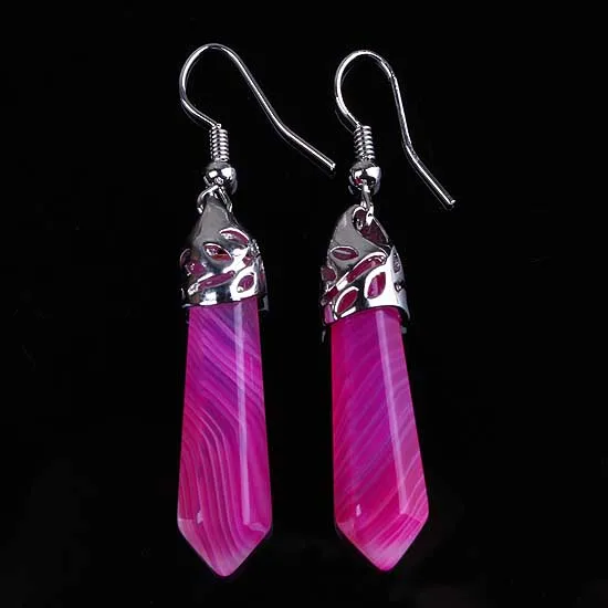 Rose Red Agate Крафт-бусины Модные посеребренные Мульти Стиль Кварцевый Камень шестигранная колонна кварцевые серьги дизайн ювелирных изделий - Окраска металла: Rose Red Agate