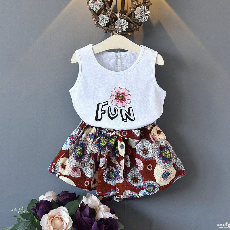 2pcs/sets Casual Kids Clothing Baby Girls Clothes Sets Summer Flower Printed Girl Vest + Shorts Suits Children's | Детская одежда и