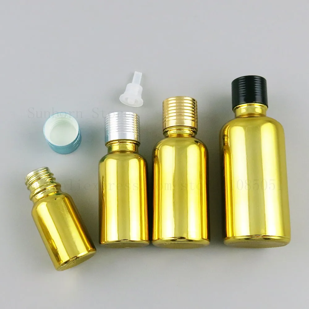 

5 ml 10ml 30ml Empty Bubble Gold Essential Oil Bottle with Orifice Reducer Blue Black Gold Silver Cap Refillable Bottles 500pcs