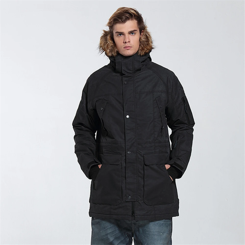 GSOU SNOW Brand Мужская лыжная куртка сноуборд водостойкий Мех животных с капюшоном