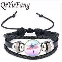 qiyufang women elegant jewelry dress accessory lovely dragonfly crystal cabochon round stud bracelet bangle birthday gift