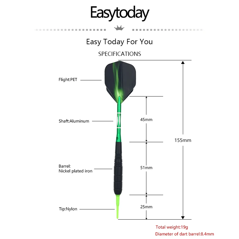 Easytoday 3 шт./компл. зеленый мягкий наконечник Дартс спортивные принадлежности