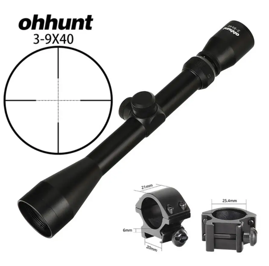 with picatinny ring6 3-9X40 Hunting Optics Riflescopes Rangefinder or Mil Dot Reticle Crossbow Shooting Tactical Rifle Scope with Mount Rings - Цвет: with picatinny ring6