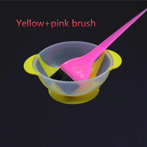 Yellow with brush Профессиональный салон, Парикмахерская краска для волос, цветная чаша+ щетка, силикагель, смеситель краски для волос, Парикмахерская мешалка, уход за волосами, инструменты для укладки - Цвет: Yellow with brush