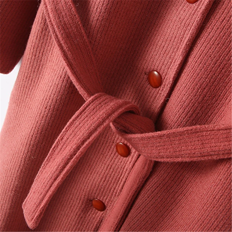 

Faux Cashmere Women Winter Long Vintage Wool Blend Overcoat Jacket Female Sashes Elegant Warm Loose Outerwear Coat With Belt X98