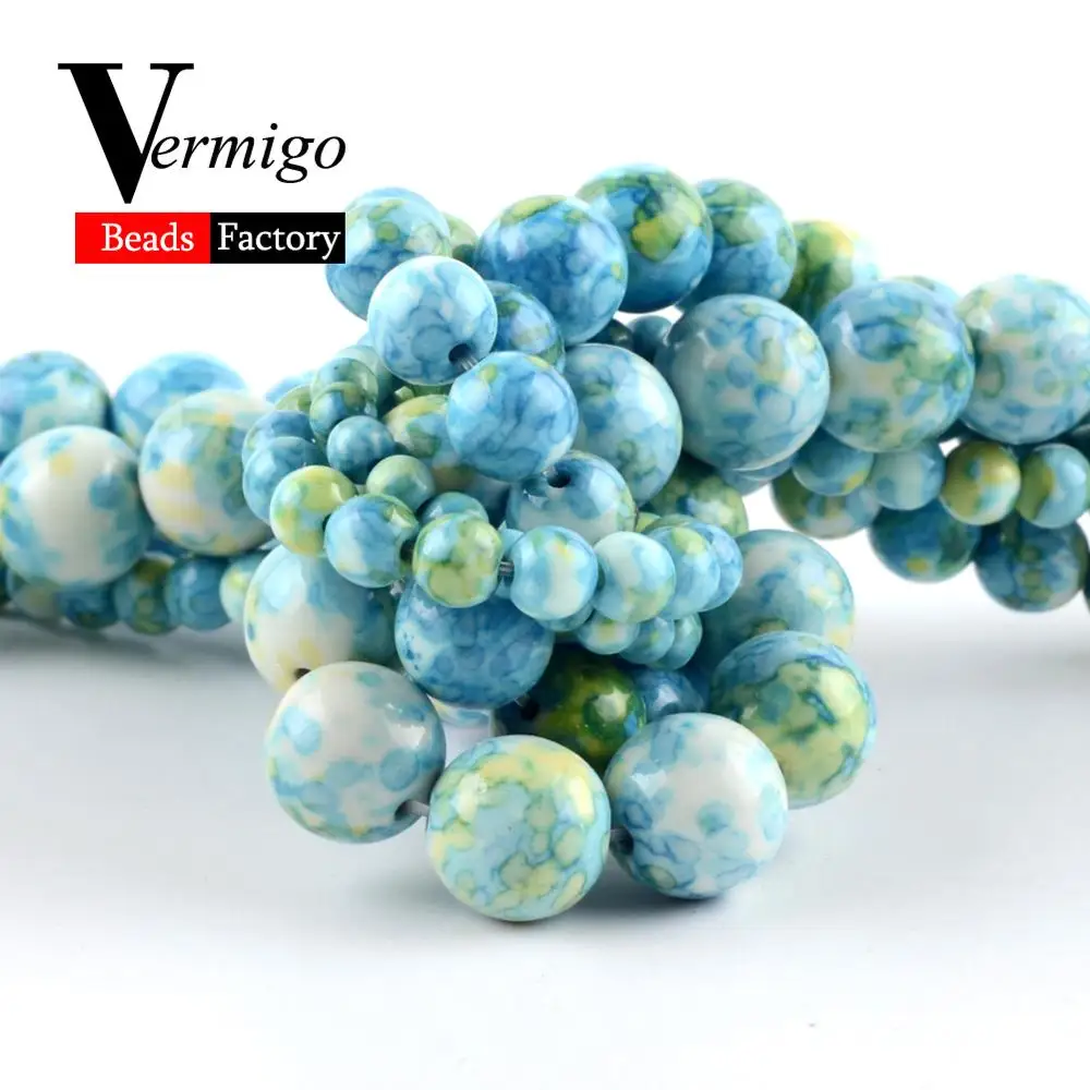 Natural Blue Green Rain Flower Stone Spacer Loose Beads For Jewelry Making 4mm-10mm Round DIY Necklace Bracelet 15&quot | Украшения и