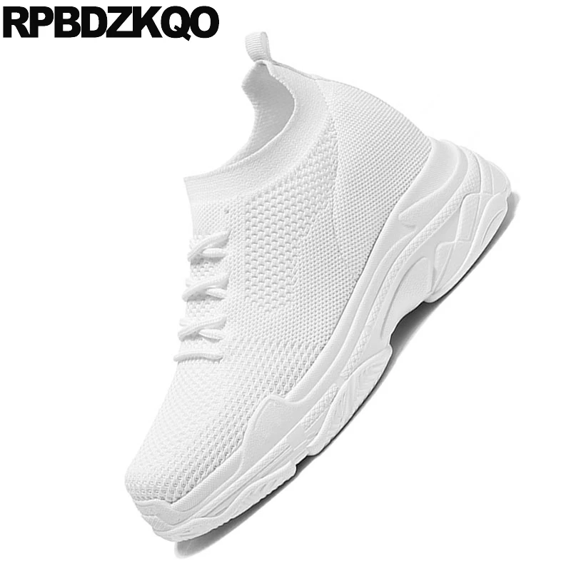 Женские кроссовки из сетчатой ткани белые на платформе увеличивающие рост