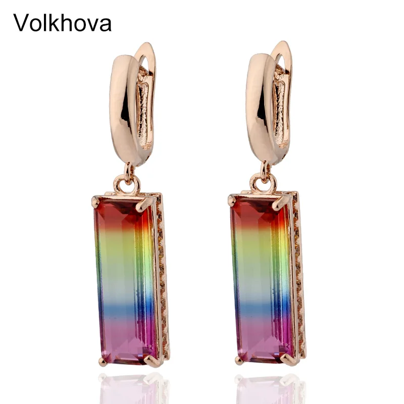 

New Luxury Quality Jewelry Long Earrings Women Fashion Party Luxury Jewelry Colour Zircon Square Dangle Earrings