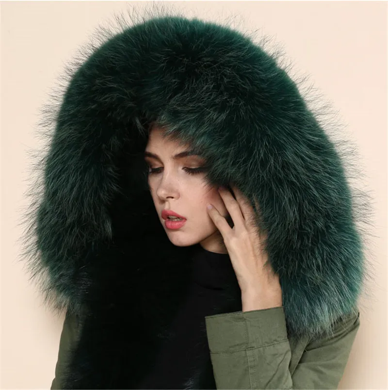 Оптовая продажа парка с лисьим мехом зимнее пальто длинным рукавом и капюшоном