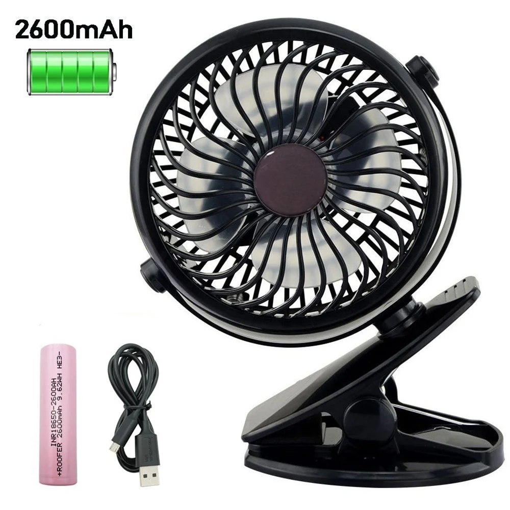 New USB Fan Mini Clamp Desktop Silent 360-degree rotating fan Rechargeable Battery and 2600mAh for Cart 4.9 Feet | Бытовая техника