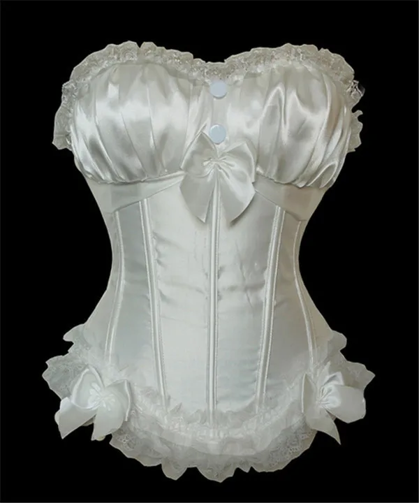 only White Corset 2 S-2XL сексуальные Шейперы тела Готический корсет атласная белье кружевной корсет топ+ стринги+ юбка, бюстье, юбкой-пачкой и свадебный костюм - Цвет: only White Corset 2