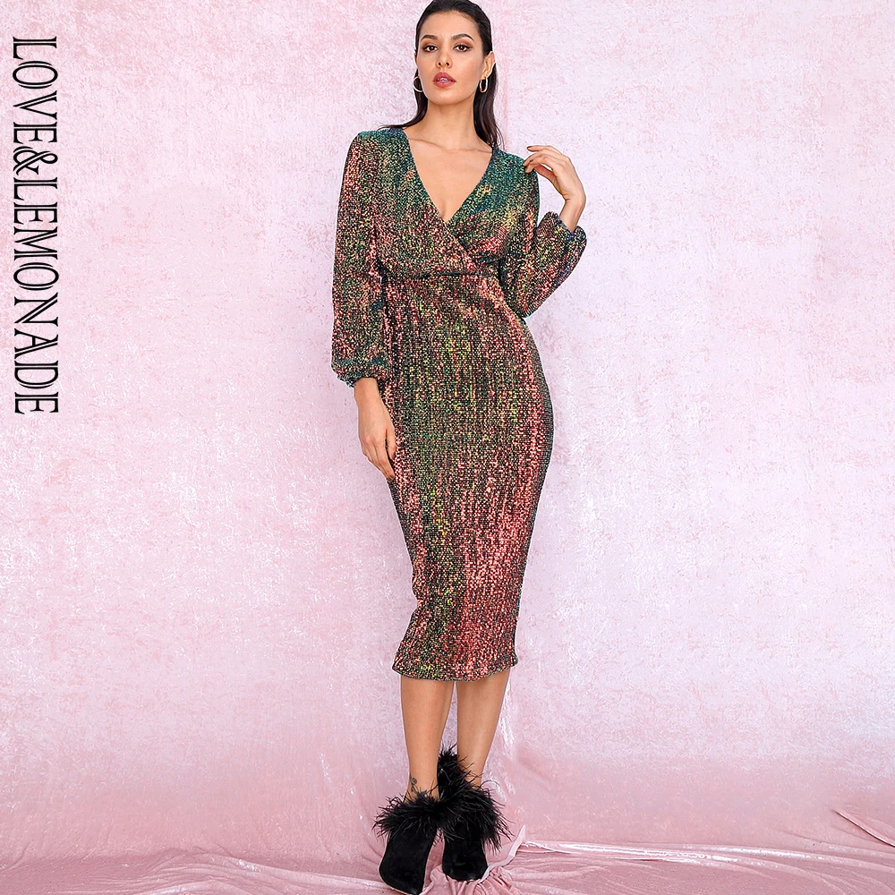 LOVE & LEMONADE сексуальное темно градиентное платье с v образным вырезом фонарик