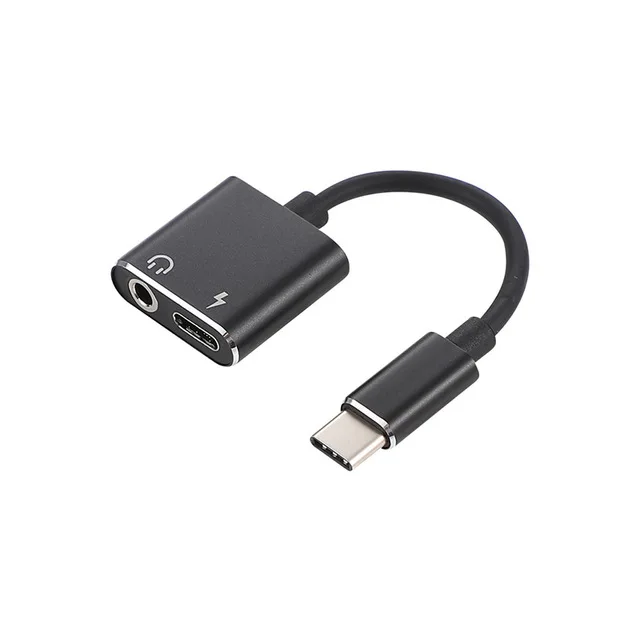Черный Cherie type C до 3,5 мм Aux 2 в 1 USB C адаптер для наушников зарядка USBC аудио адаптер кабель Jack конвертер для samsung Xiaomi - Цвет: Черный