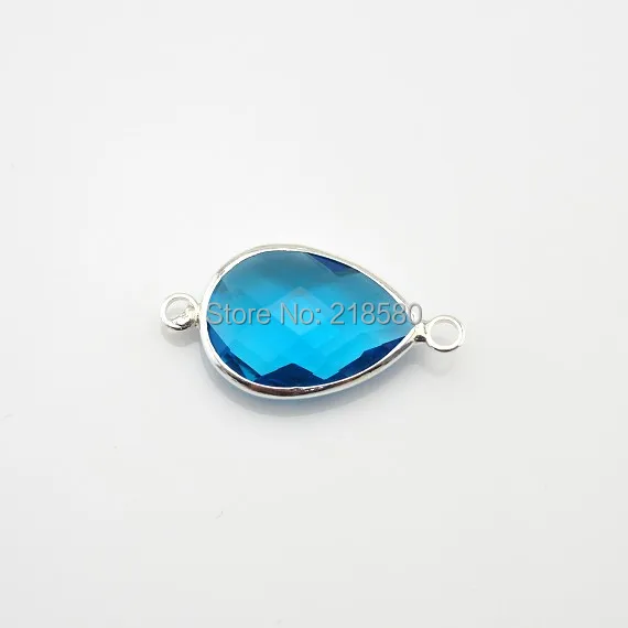 

MBC0009 Faceted Lake Blue Crystal Bezel Connector Pendant Gold or Silver Bezel Charm 13mmx18mm