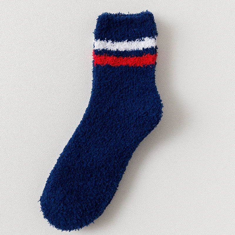 Striped Navy Радужные полосатые теплые женские милые зимние толстые повседневные женские носки махровые пушистые ворсистые Носки Короткие хлопковые носки женские для подарка - Цвет: Striped Navy