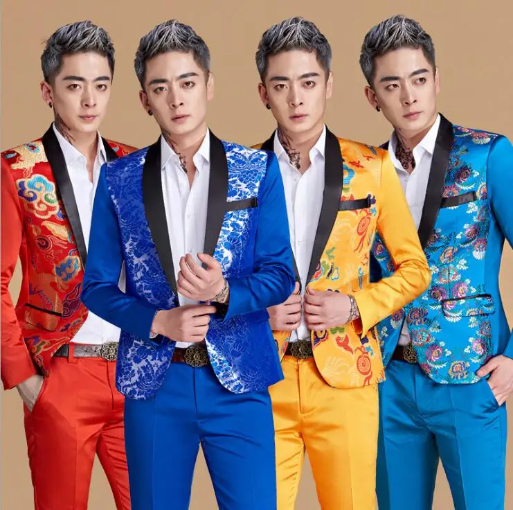 Print color clothes men suits designs masculino homme terno stage costumes for singers jacket men blazer dance star style dress