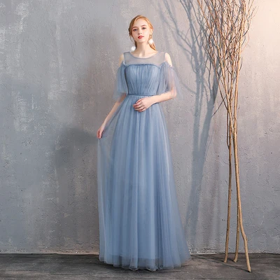 SSYfashion кружево до тюль в пол длинные голубое платье подружки невесты элегантное платье для женщин для Свадебная вечеринка на заказ плюс размеры платье - Цвет: blue