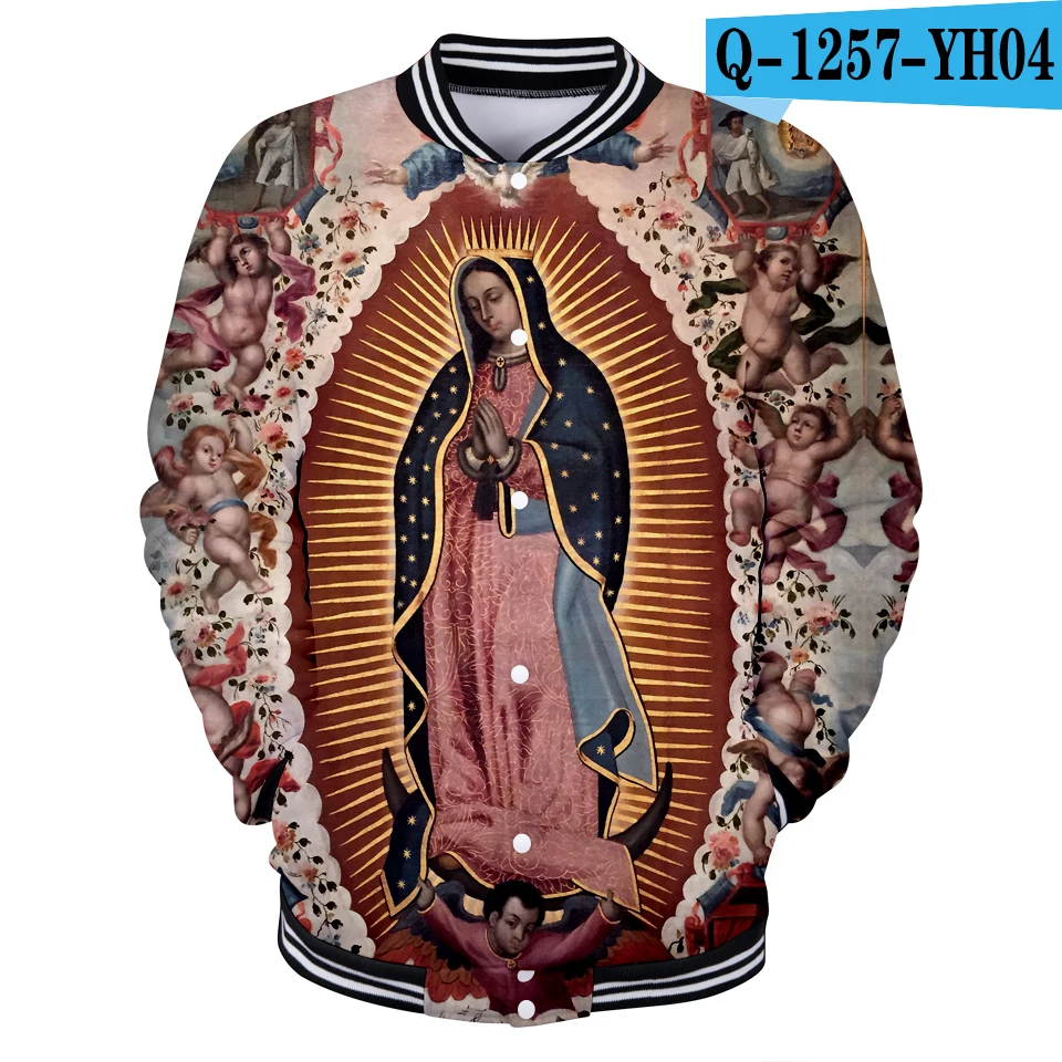 Our Lady of Guadalupe бейсбольные куртки с 3D принтом для женщин/мужчин, трендовый стиль, уличная бейсбольная куртка, повседневная одежда размера плюс - Цвет: Q1257-YH04