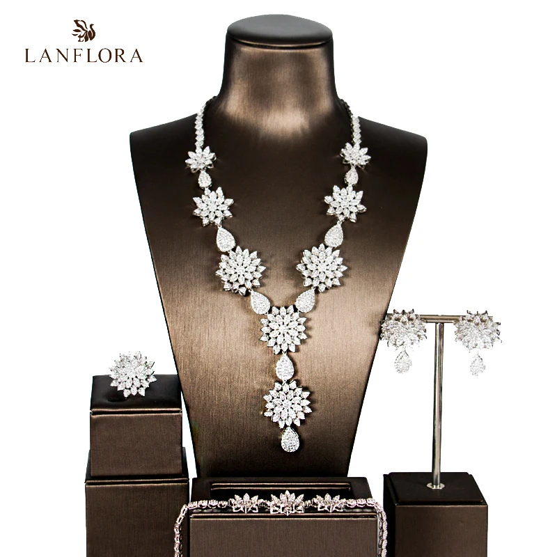 LANFLORA подвески цветок циркон Ювелирные наборы для невесты ожерелье свадебное