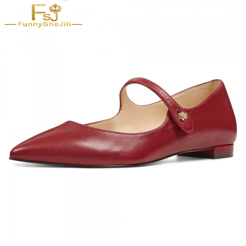 

FSJ винтажные красные матовые Туфли Мэри Джейн на низком каблуке с острым носком из лакированной кожи с пряжкой удобные свадебные женские ту...