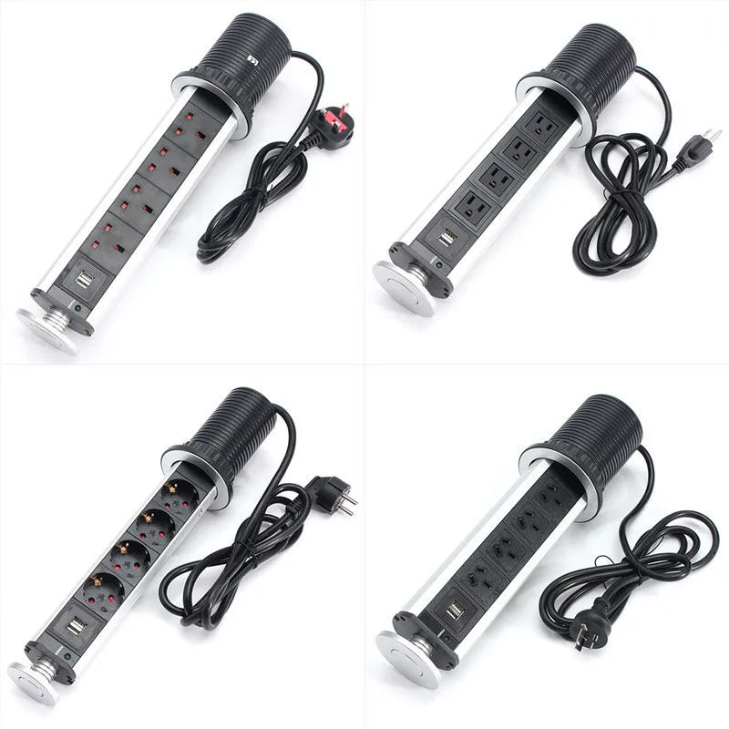 Выдвижная электрическая розетка 2500 Вт США Великобритания ЕС Австралия 4 питания 2