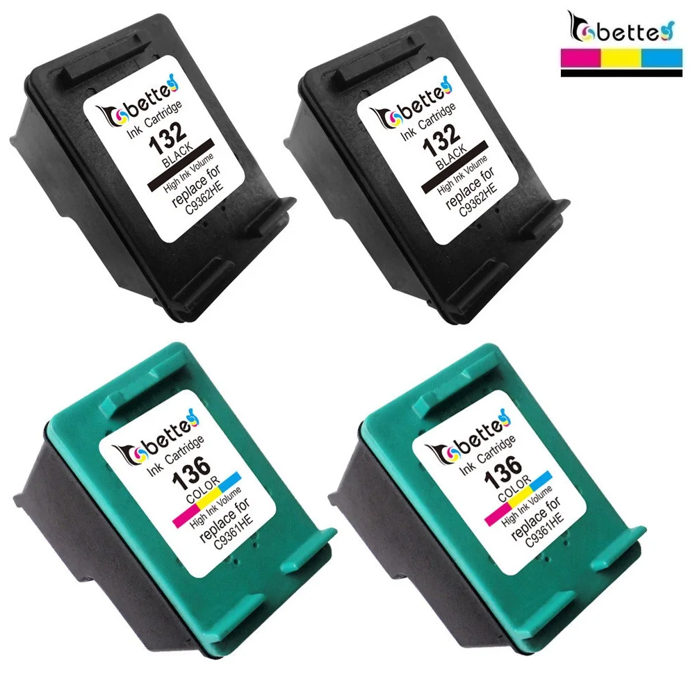 Сменные картриджи 4PK Bette для HP 132 136 hp OfficeJet 6213 DeskJet 5443 D4163 Photosmart 2573 C3183 D5163 PSC 1513 |