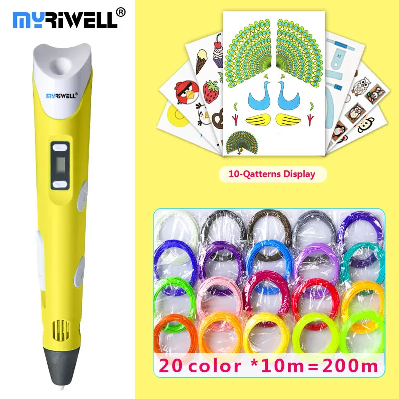 3d ручка myriwell ручки светодиодный дисплей нить из АБС/пла 2018Smart3d с принтом лучший