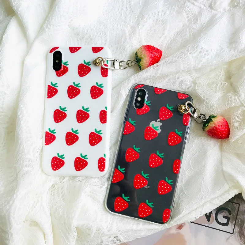 Японский клубничный kawaii чехол для телефона девочек с подвеской iPhone 7 8 plus 6s 11 Pro XS max