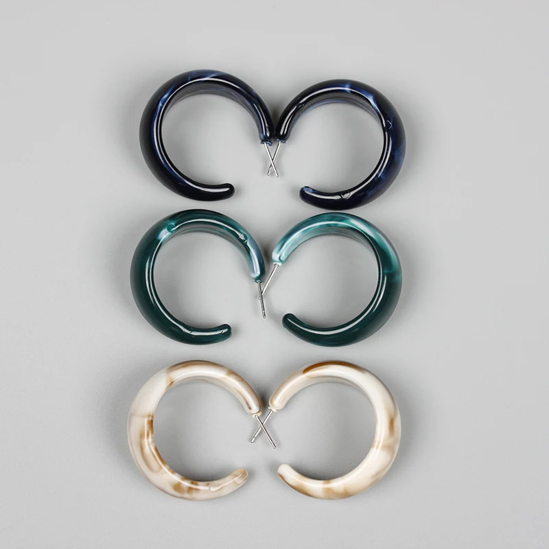 

Japanese Korean Style Acrylic C Shape Stud Earrings for Women Girls Green Mottled Round Earrings Simple Fashion Stud Ear Jewelry