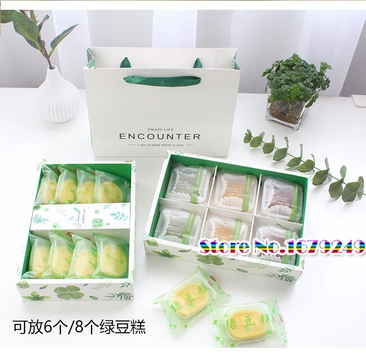 Упаковочная бумажная коробка с зеленым листом клевера mooncake для блинчиков и