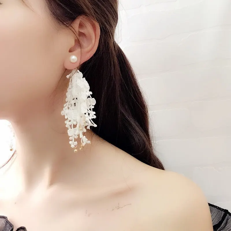 M MISM новые черно-белые кружевные серьги с кисточками для девочек длинные