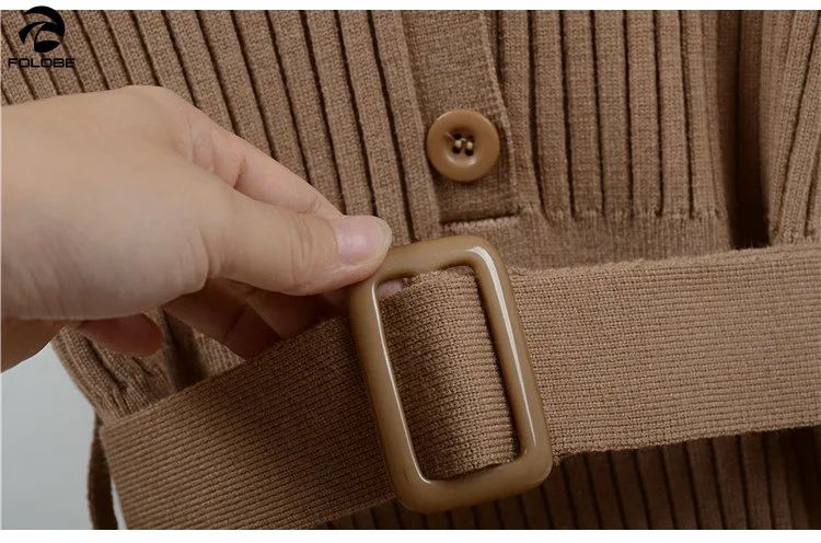 

FOLOBE Women Long Sweater Sexy V Neck Pullover Tops Slim Long Sleeve Femame Jumper with Sashes Ladies Pull Femme Knitting