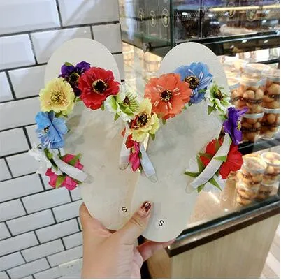 Летние богемные Вьетнамки с цветочным принтом женские босоножки на танкетке