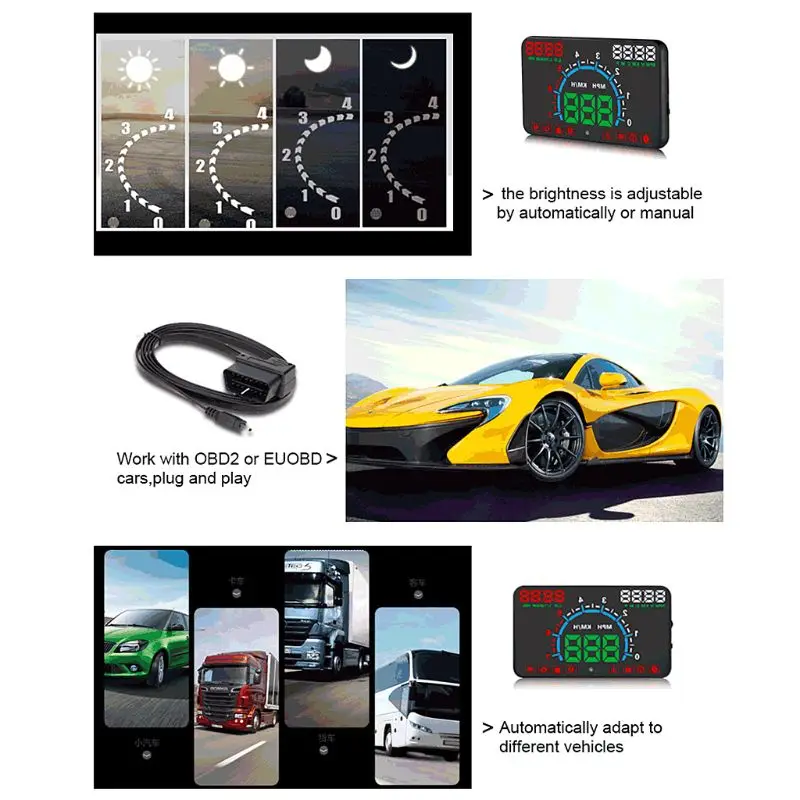 Новинка; 1 комплект детский E350 5,8 дюймов Экран HUD Авто Head Up Дисплей неисправности двигателя сигнализация для топливного бака Спидометр высокое качество