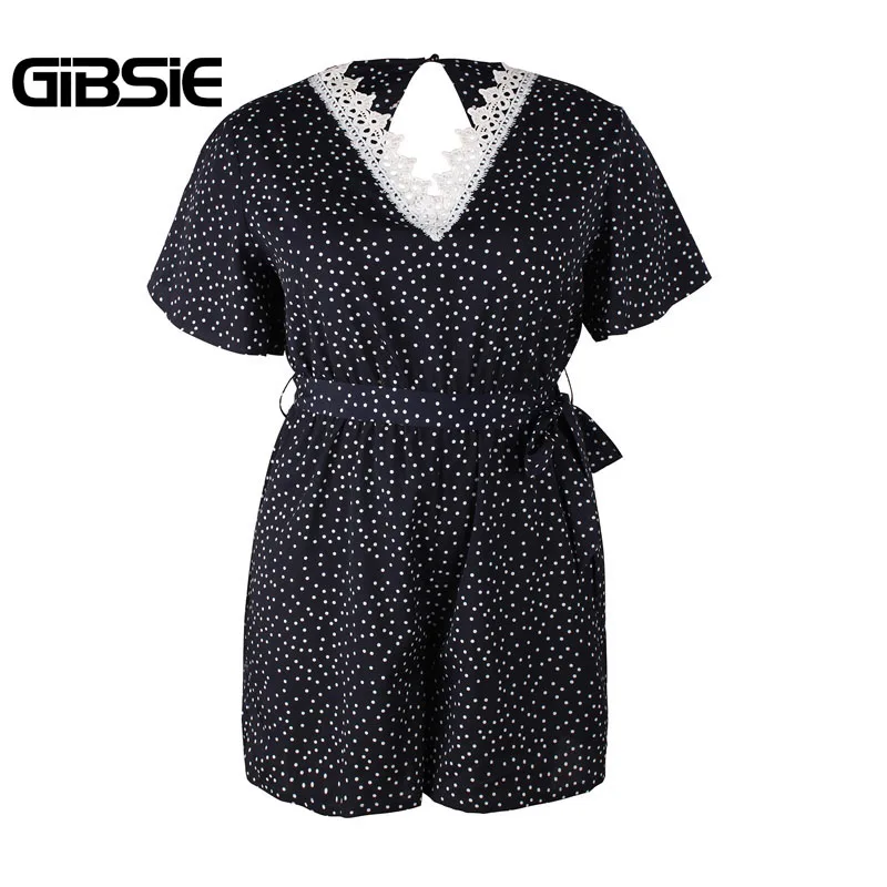 Женский кружевной комбинезон GIBSIE пляжный в горошек с v образным вырезом и