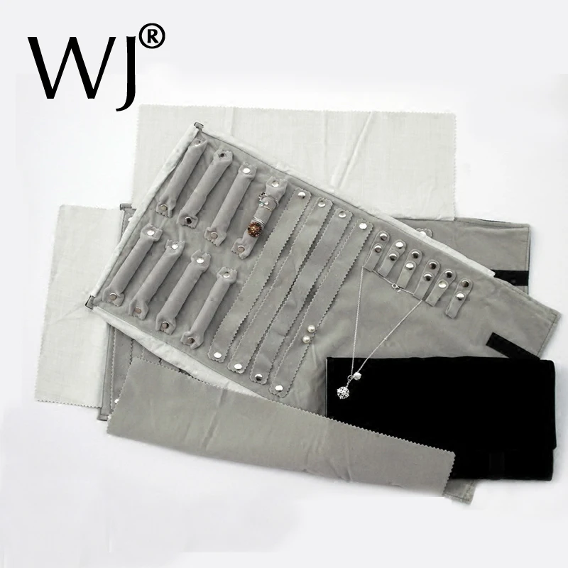 

Портативный серый бархатный ювелирный дисплей, дорожная сумка в рулоне, серьги, кольцо, подвеска, ожерелье, браслет, органайзер для хранения цепи