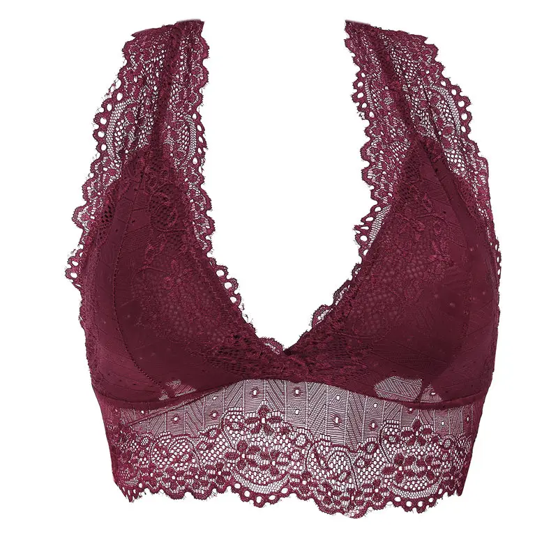 Wine red 4 Кружевной бюстгальтер без косточек размера плюс, бюстгальтер без косточек с глубоким v-образным вырезом, красное Прозрачное нижнее белье с открытой спиной, нижнее белье без косточек, Новинка - Цвет: Wine red 4