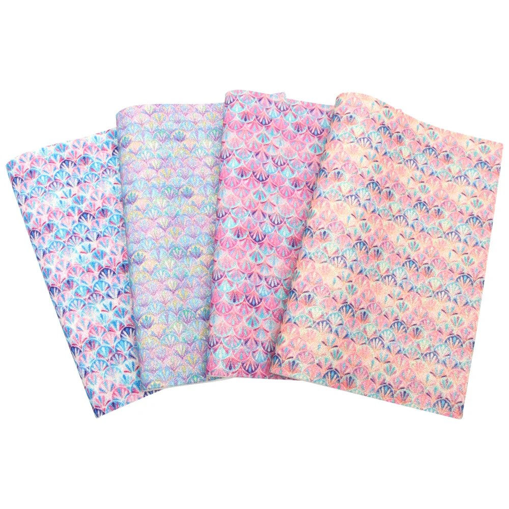 IBOWS 22*30CM Glitter Fabric Shiny Mermaid Printed Fine Glitter for DIY Bag Shoes Accessories Fabric Handmade Hair Bows Material