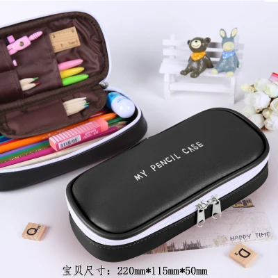 black pencil case Простой чехол для карандашей, черный и белый, модная сумка для карандашей, для школы, для мальчика, рождественский подарок, чехол для девочки, ручка, органайзер, ластик, сумка - Цвет: black pencil case