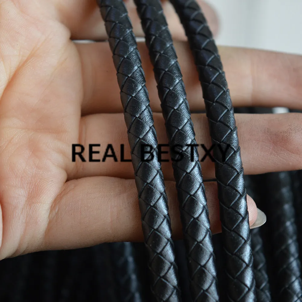 Реальный BESTXY 5 м/лот 6 мм черный Оптовая Продажа Модный Круглый Плетеный кожаный