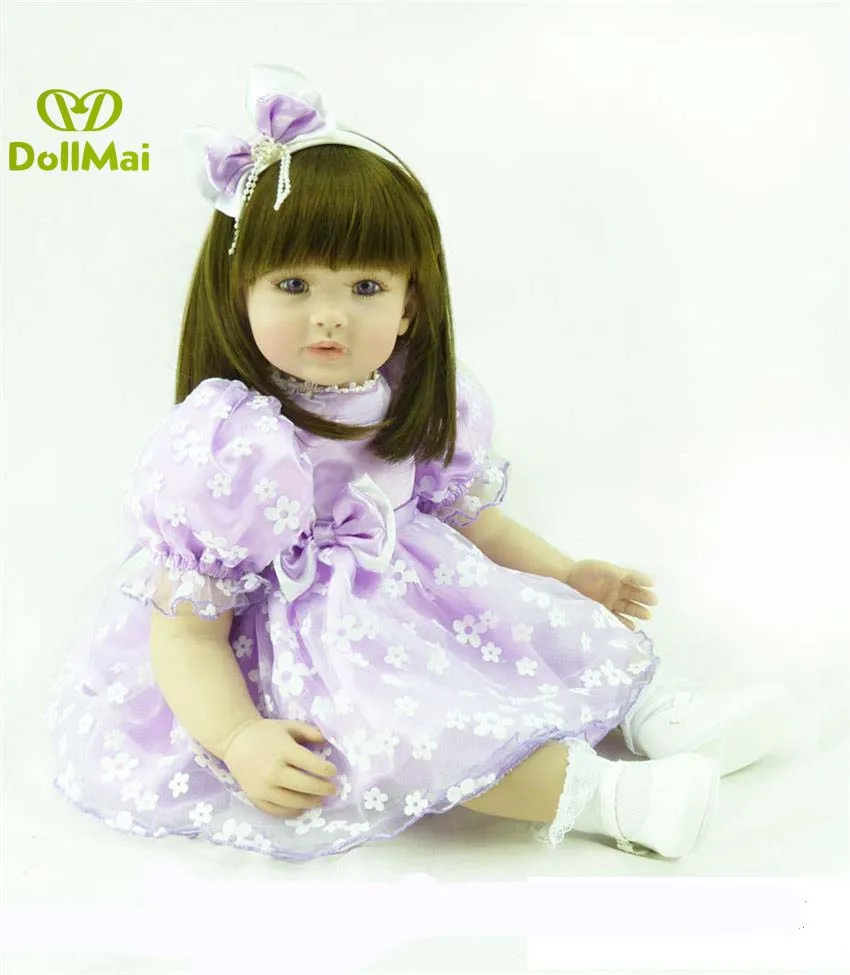 24 &quot60 см reborn babies silicone bebe alive коричневые волосы с круглым лицом Креативные Куклы