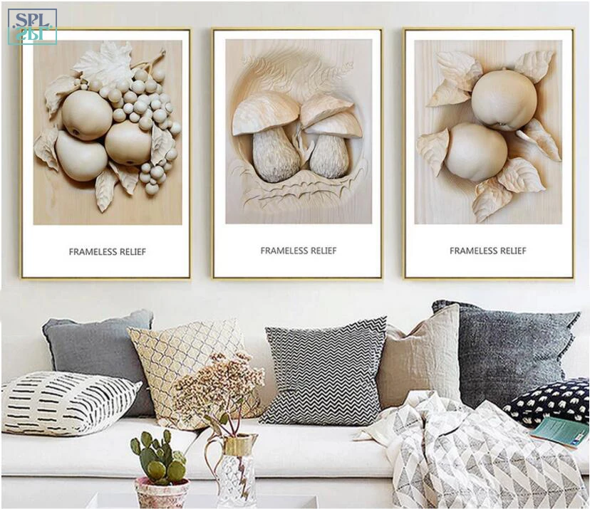 

SPLSPL Nordic Style Wall Art Picture Modern Minimalist Marble Sculpture Fruit Plant Canvas Print Poster and Painting for Kitchen