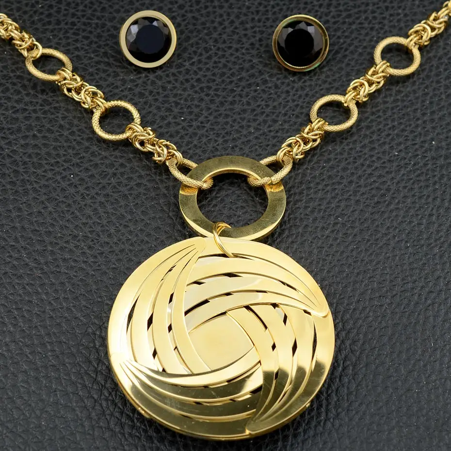 Joyas модное ожерелье из нержавеющей стали и Круглый Большой кулон с серьги черным