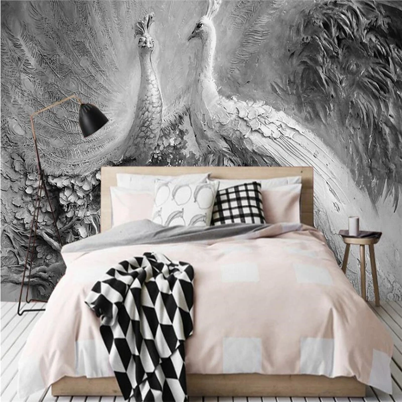 Рельефный ретро трехмерный Павлин wellyu задний фон для телевизора зеленые обои |