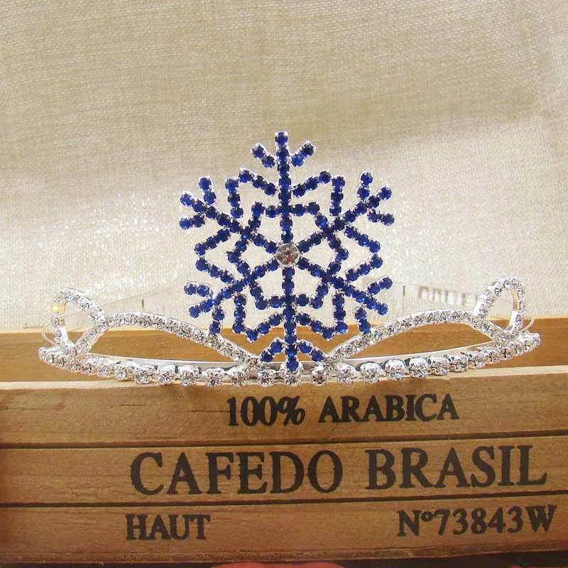 Рождественская тиара в виде серебряной снежинок черная/синяя цветная со