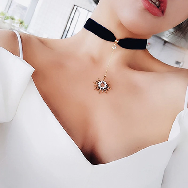 Женское бархатное ожерелье-чокер с подвеской в виде звезды | Украшения и