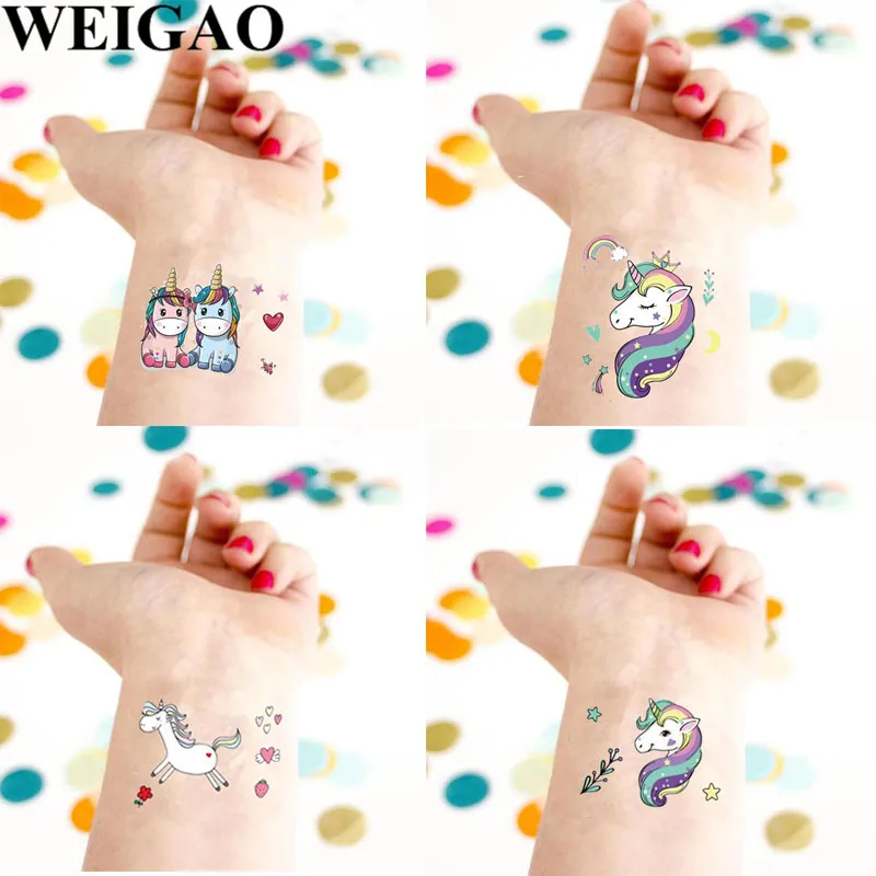 

WEIGAO 3Pcs Unicorn Temporary Tattoo Stickers Unicorn Unicornio Party Waterproof Tattoo For Kids 1st Birthday Party Decoration