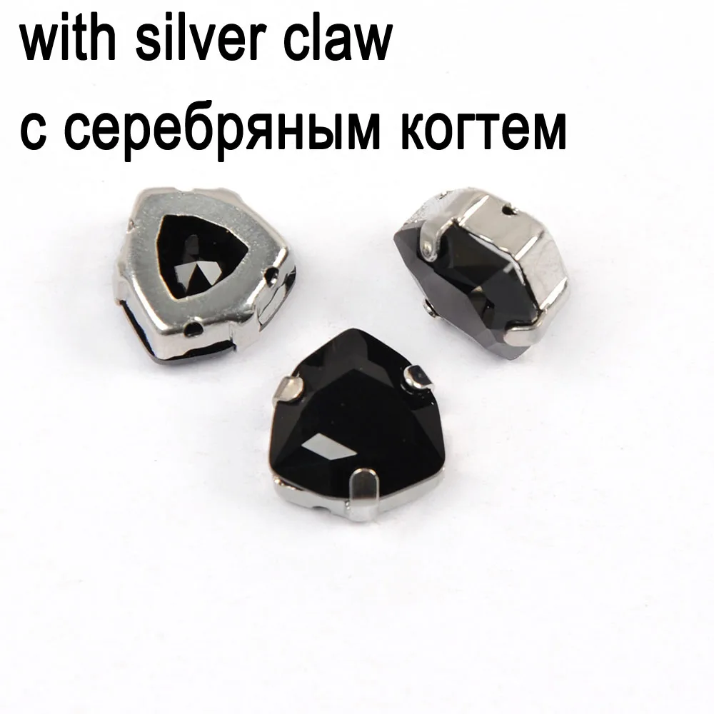 crystal with silver Черные стразы остроконечной формы пришить на Стразы Стеклярус для шитья жир Trilliant форма горный хрусталь diy аксессуары для одежды - Цвет: crystal with silver