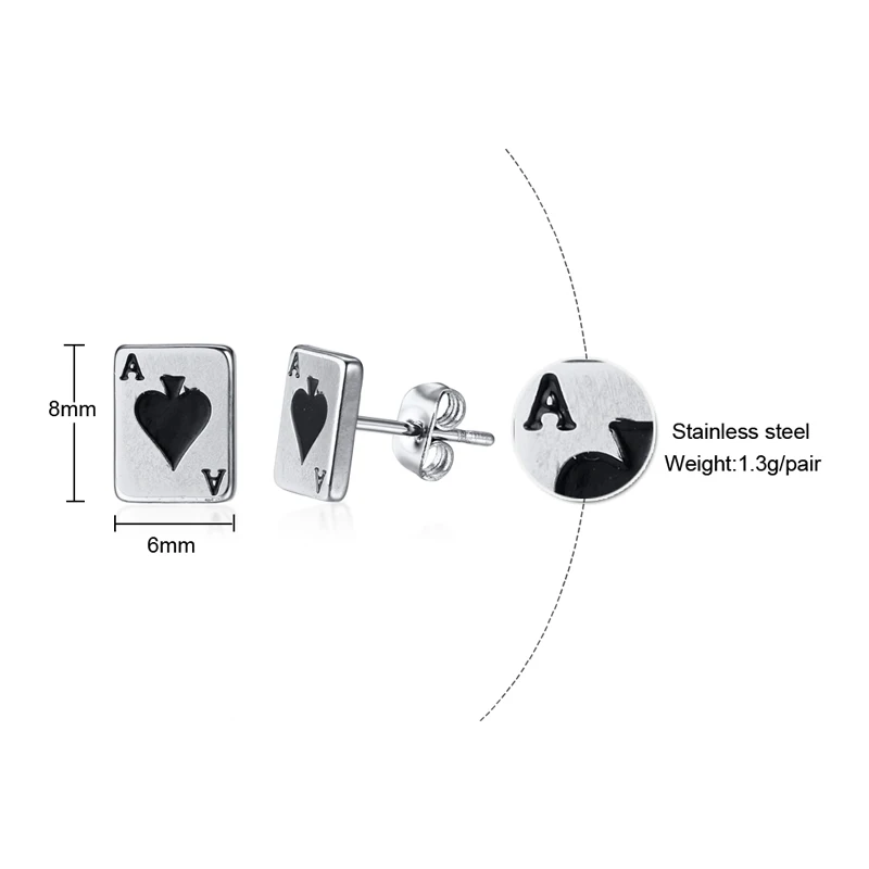 

2020 New Original Design Vintage Lucky Fortune Spade A Earrings for Women Man Gift Stainless Steel Stud Earrings Unisex Jewelry